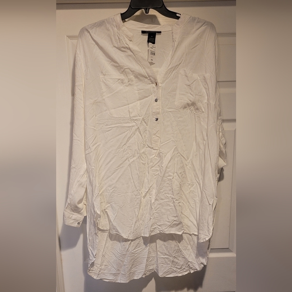 NWT $34 Women's White Ashley Stewart 100% Rayon Long Sleeve Blouse Size 26 Cute!